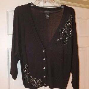 Inc International Black Embroidered Cardigan